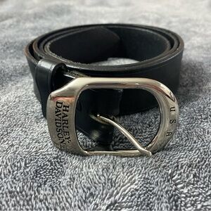 Harley-Davidson Black Leather Belt with Silver Buckle